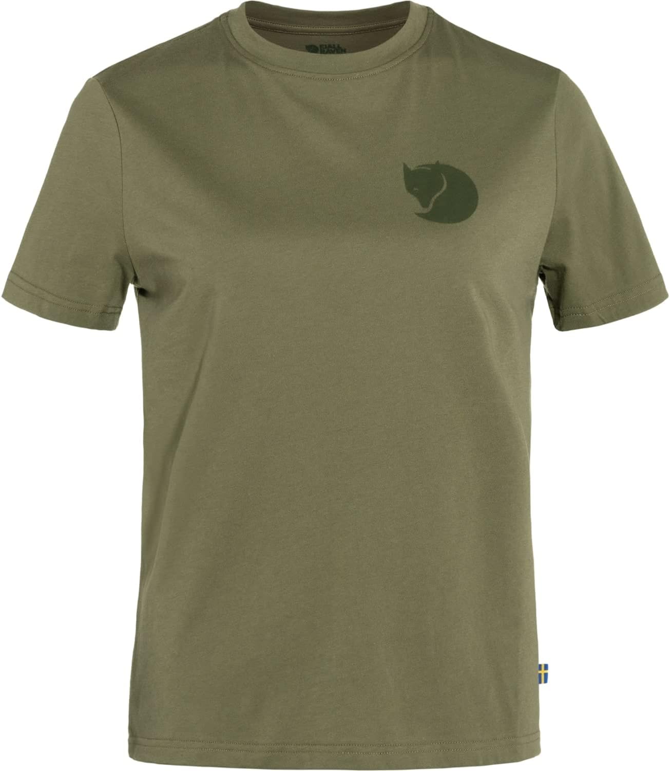 Fjällräven Fox Boxy Logo Tee Women's T-Shirt - Soft Cotton Fabric, Relaxed Boxy Fit, Fox Graphic - Hiking, Travel Green