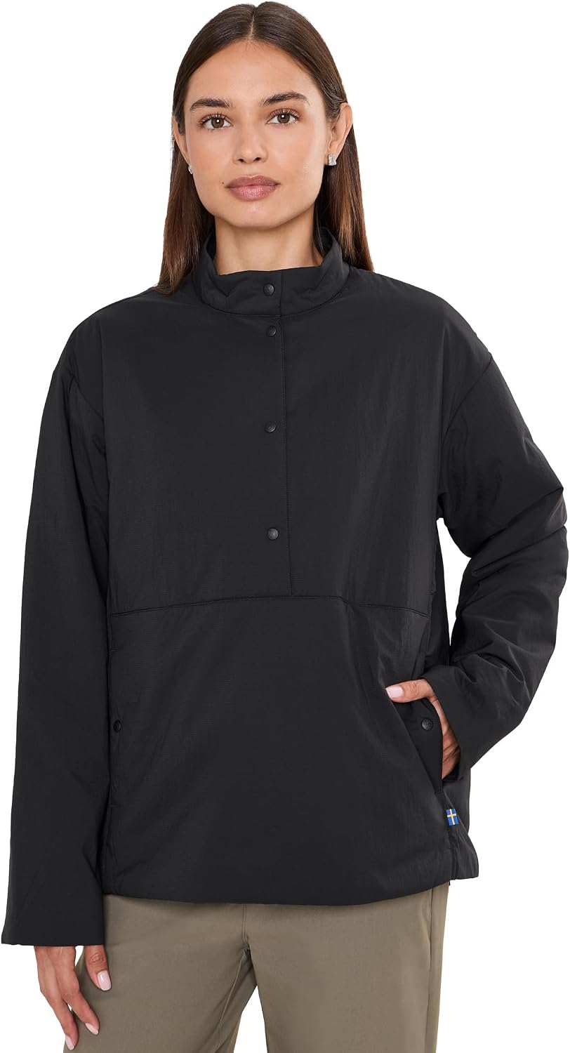 Fjallraven HC Insulated Pullover Women's Long Sleeve Shirt, Recycled Polyamide - Relaxed Fit Black