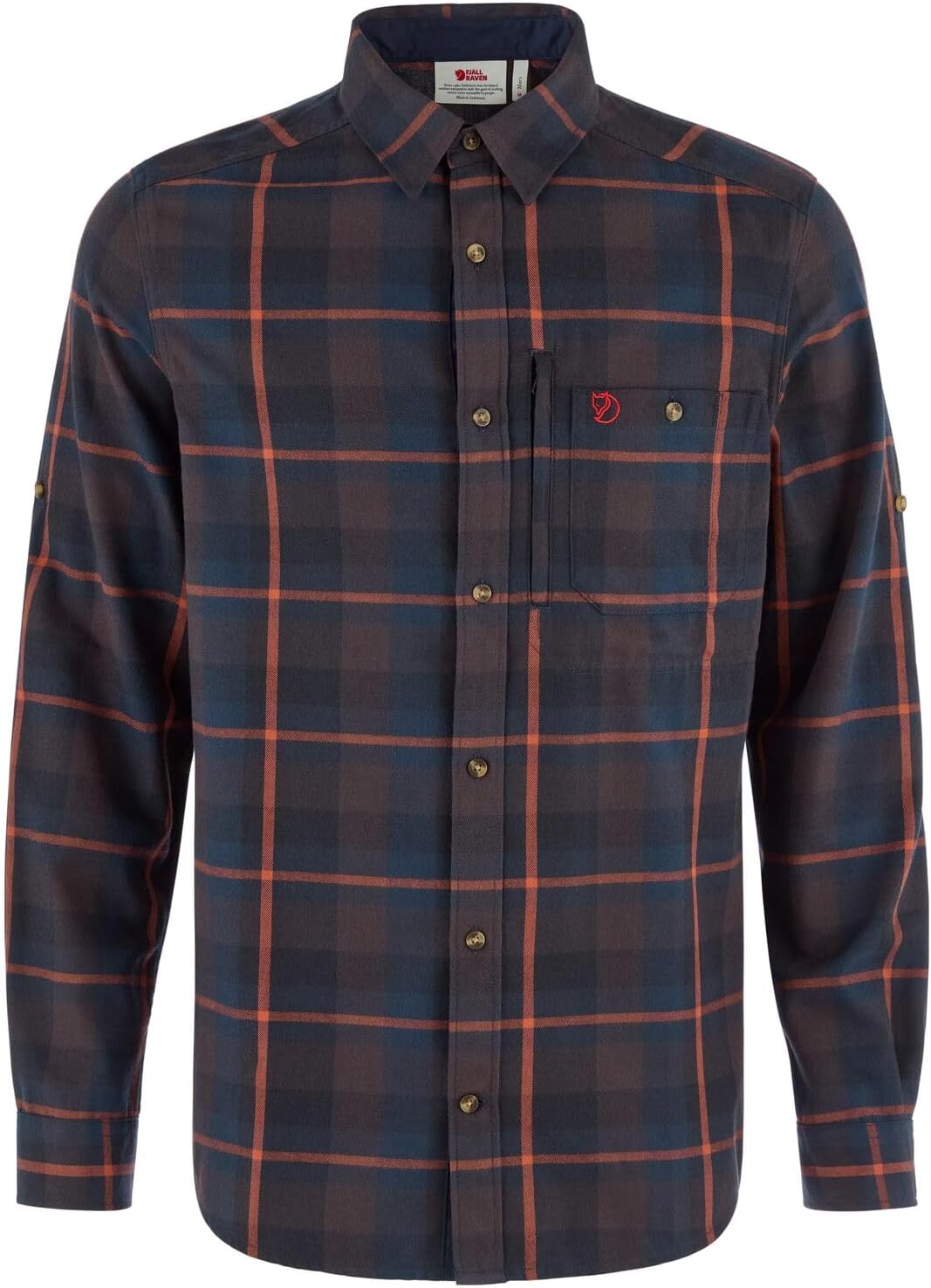 Fjallraven Fjallglim Regular Men's Long Sleeve Shirt, Recycled Polyester - Regular Fit Black Oak/Autumn Leaf