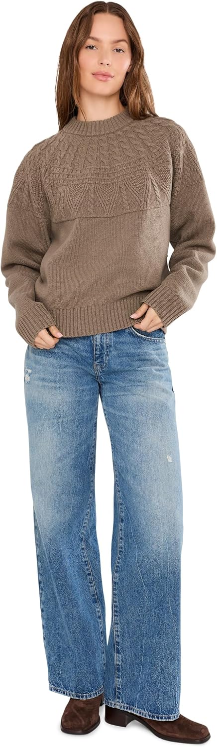 Fjallraven Ovik Solid Knit Women's Round Neck Sweater - Regular Fit Suede Brown