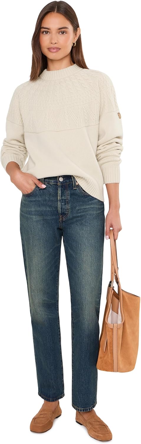 Fjallraven Ovik Solid Knit Women's Round Neck Sweater - Regular Fit Light Beige