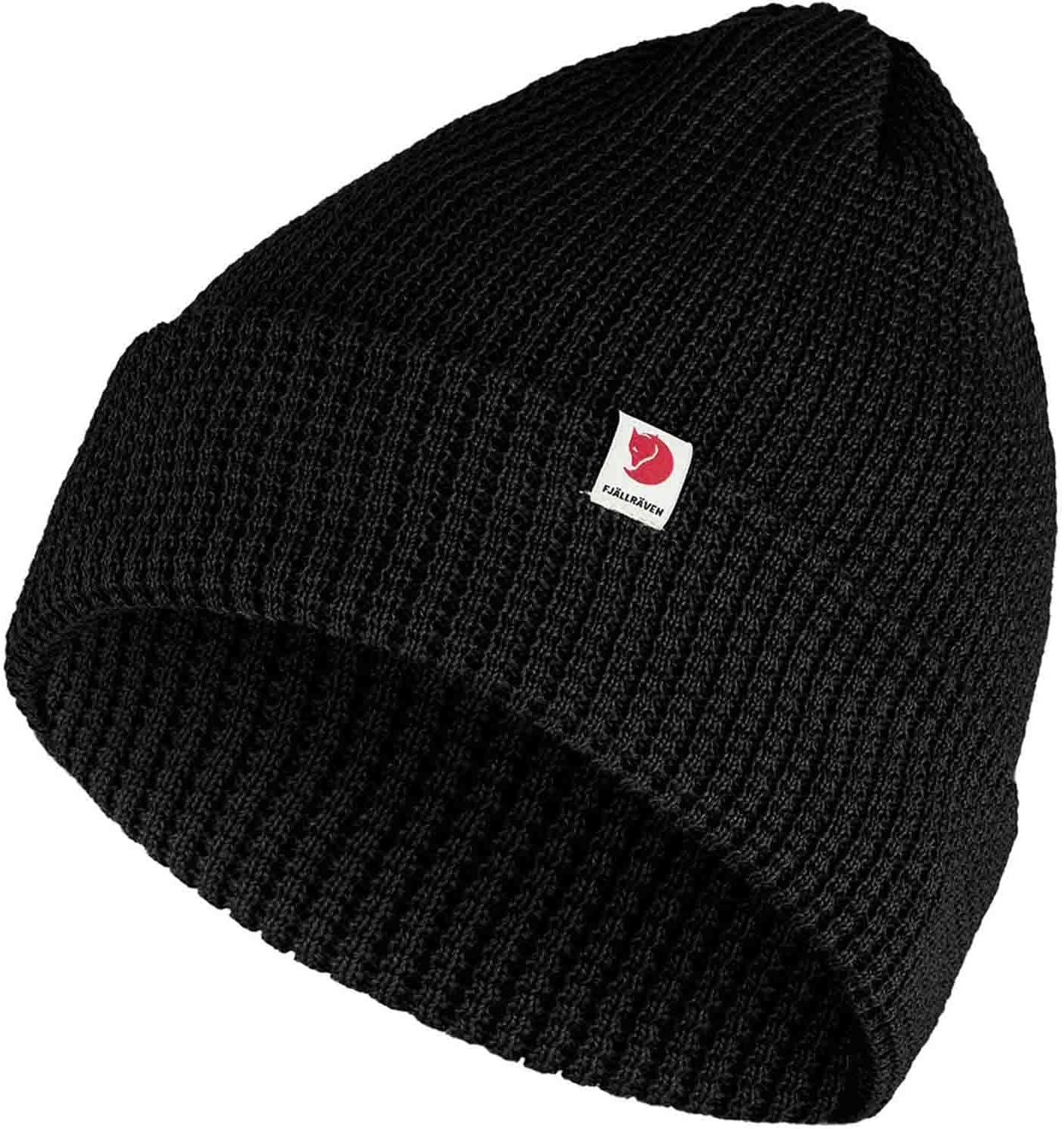 Fjällräven Tab Hat Beanie – Soft Knit Winter Skull Cap, Warm Stretch Fit, Outdoor & Everyday Wear Black