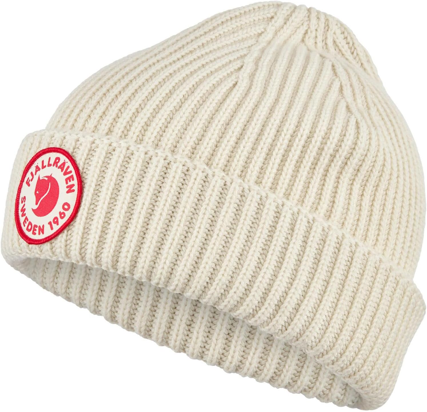 Fjallraven 1960 Lite Logo Men's Cuffed Beanie - Mid-Height Chalk White