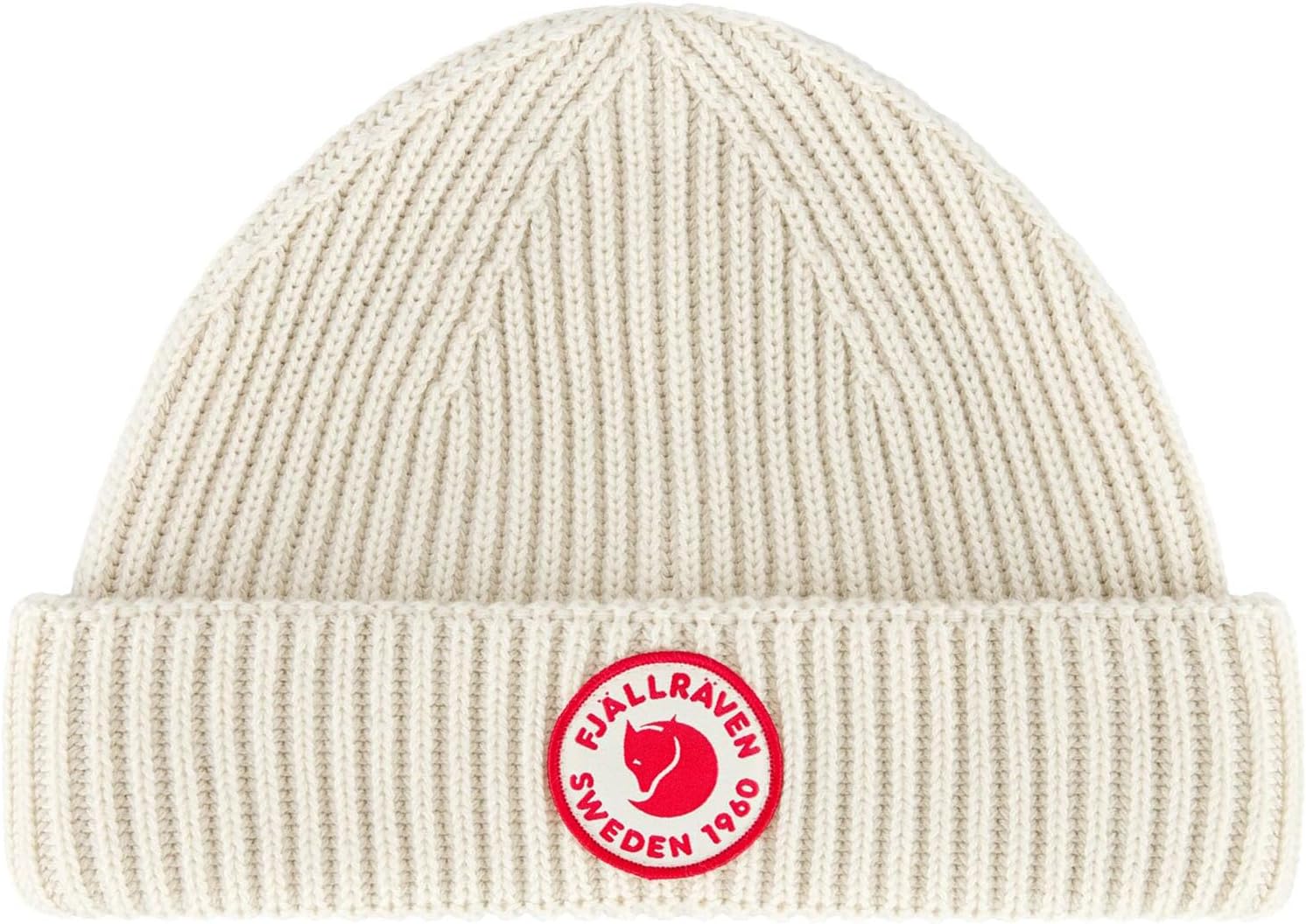 Fjallraven 1960 Lite Logo Men's Cuffed Beanie - Mid-Height Chalk White