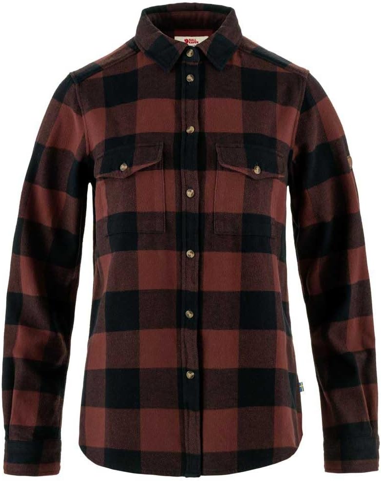 Fjällräven Ovik Heavy Flannel Shirt Women's Shirt - Warm Soft Durable Button Up for Outdoor Everyday Wear Dark Navy/Maroon