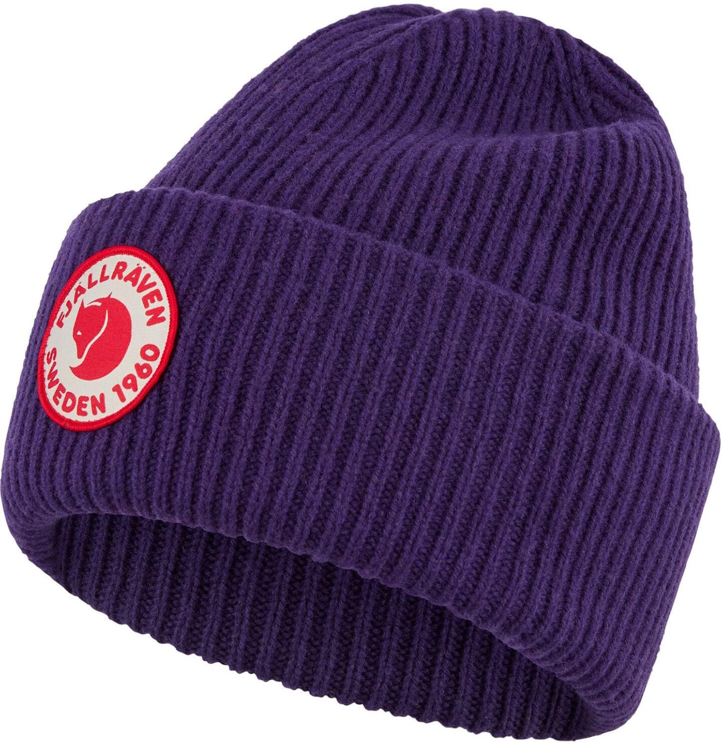 Fjällräven 1960 Logo Hat Beanie - Knit Winter Cap with Folded Cuff, Warm Soft Everyday Outdoor Hat Dark Violet