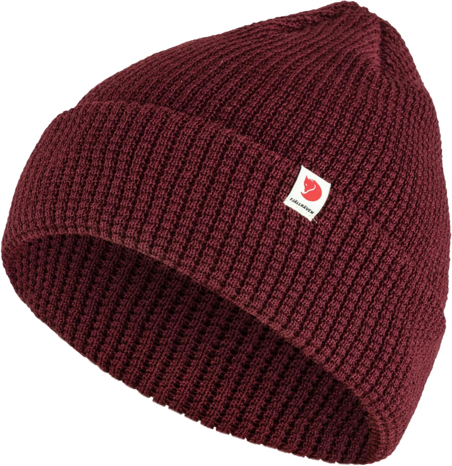 Fjällräven Tab Hat Beanie – Soft Knit Winter Skull Cap, Warm Stretch Fit, Outdoor & Everyday Wear Dark Garnet