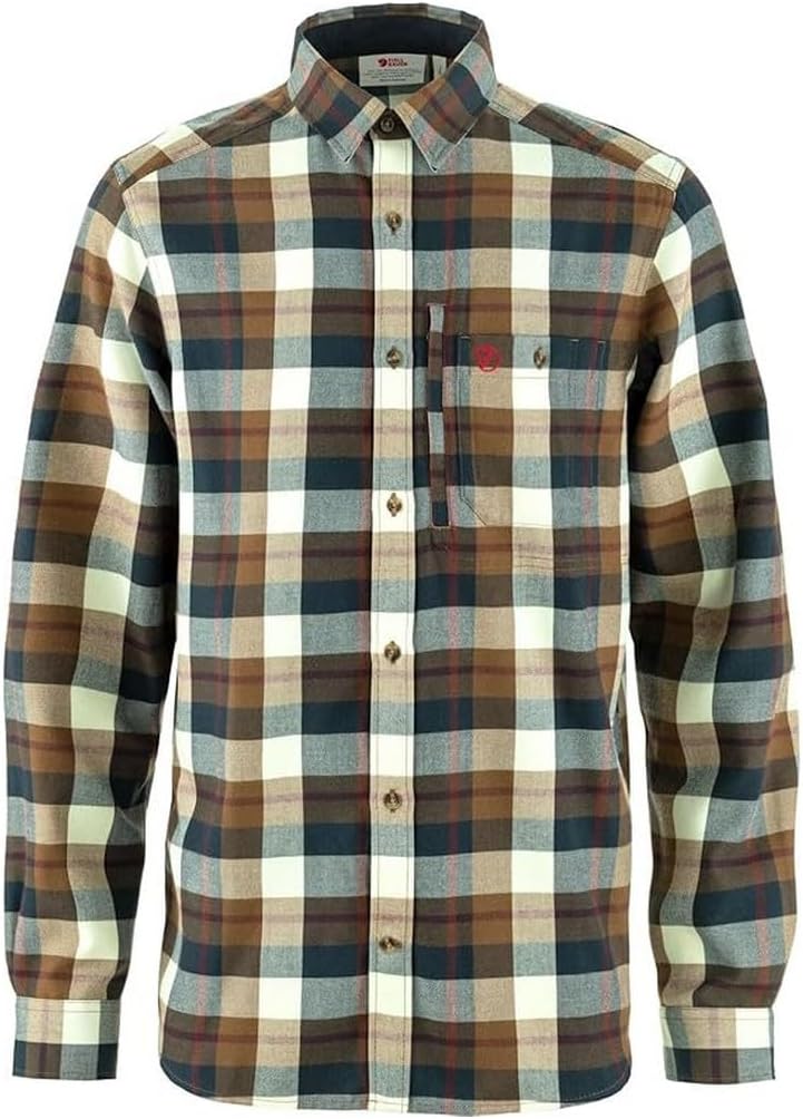 Fjallraven Fjallglim Relaxed Shirt Men's Long Sleeve Flannel Wood Brown/Chalk White