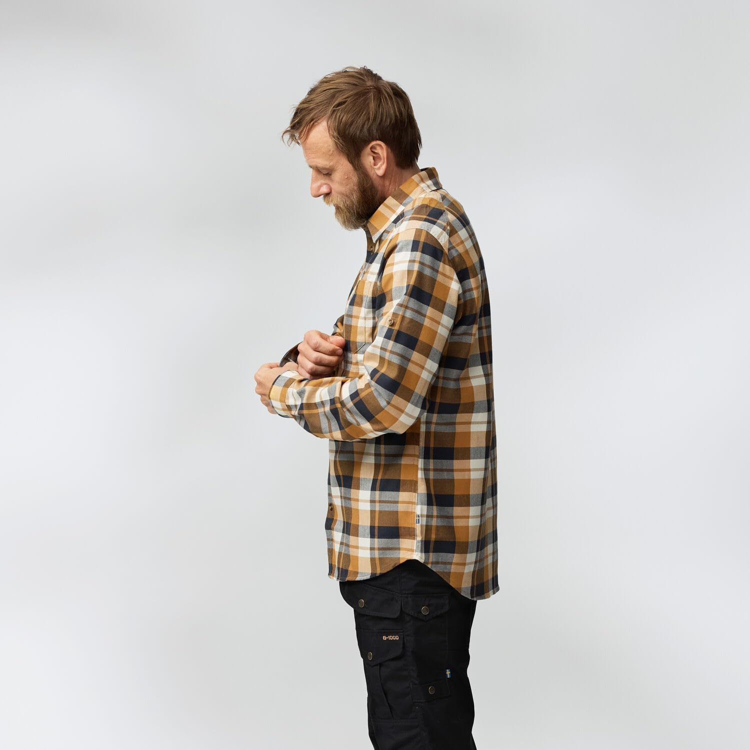 Fjallraven Fjallglim Relaxed Shirt Men's Long Sleeve Flannel Wood Brown/Chalk White