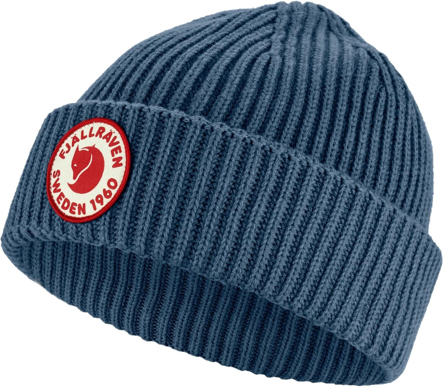 Fjällräven 1960 Logo Hat Beanie - Knit Winter Cap with Folded Cuff, Warm Soft Everyday Outdoor Hat Indigo Blue