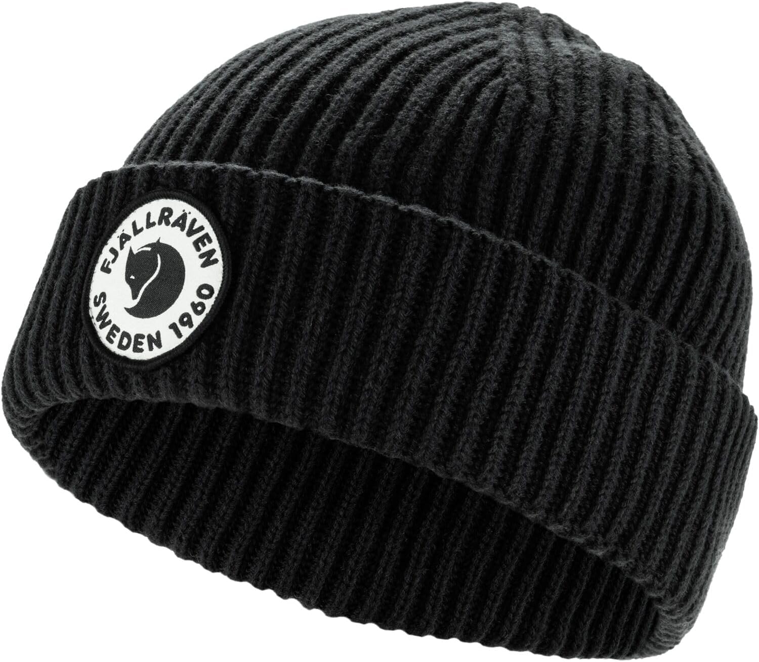 Fjallraven 1960 Lite Logo Men's Cuffed Beanie - Mid-Height Black