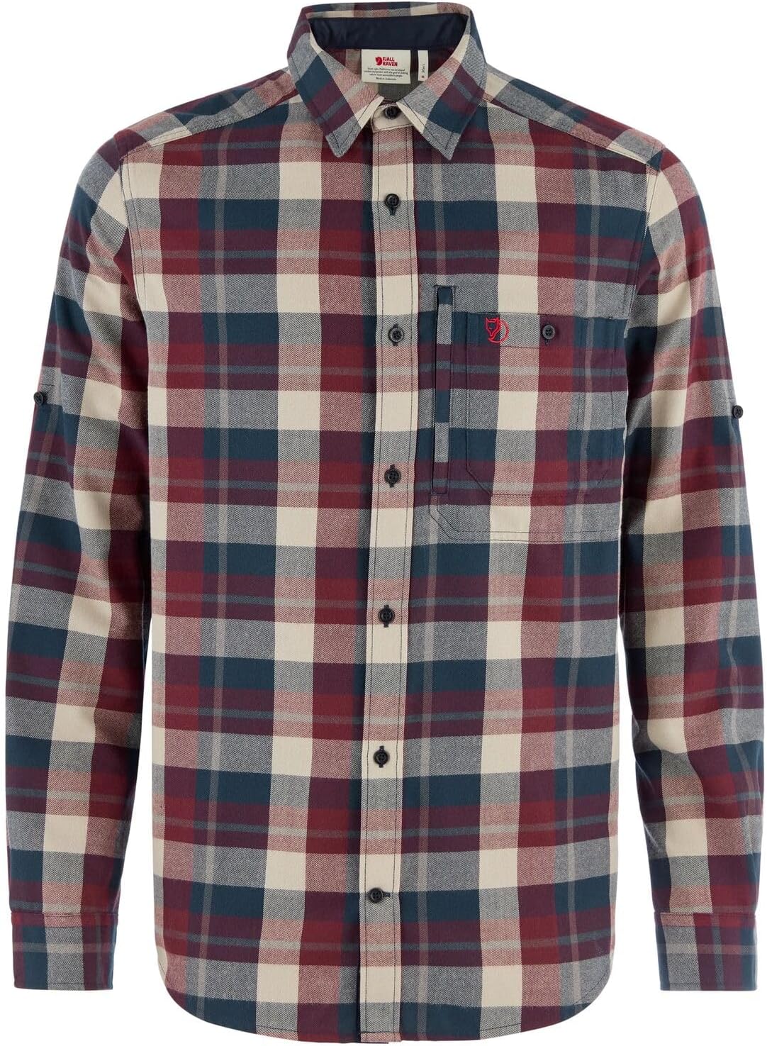 Fjallraven Fjallglim Regular Men's Long Sleeve Shirt, Recycled Polyester - Regular Fit Dark Navy/Maroon