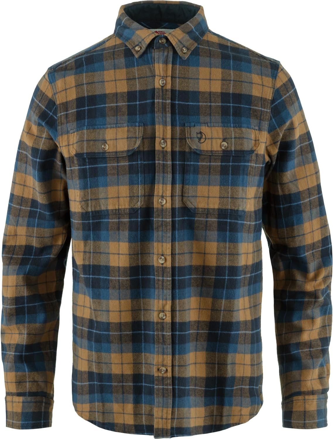 Fjällräven Singi Heavy Flannel Shirt Men's Shirt - Warm Durable Button Up for Outdoor Everyday Wear Dark Navy/Buckwheat Brown
