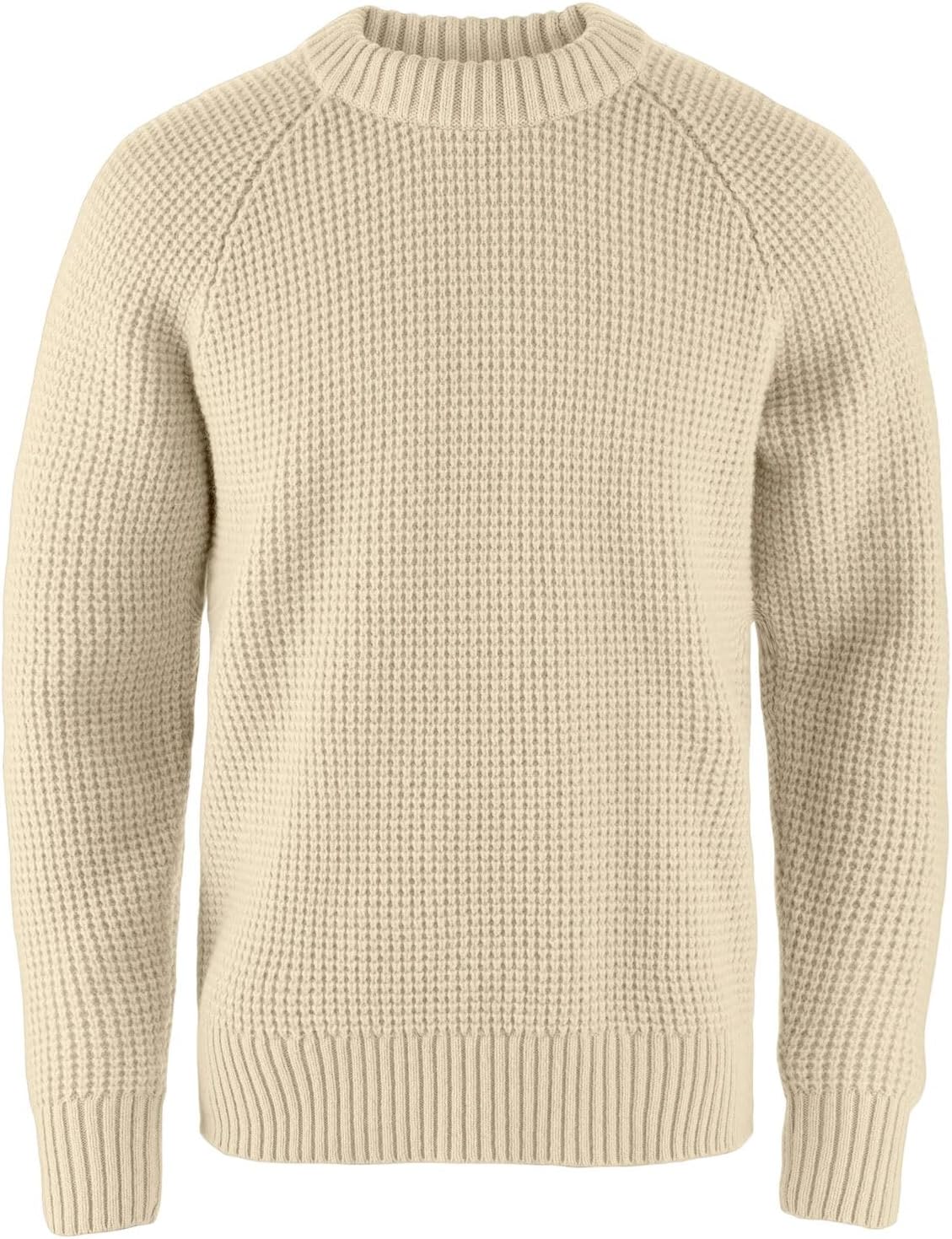 Fjallraven Ovik Waffle Knit Men's Round Neck Sweater - Regular Fit Light Beige