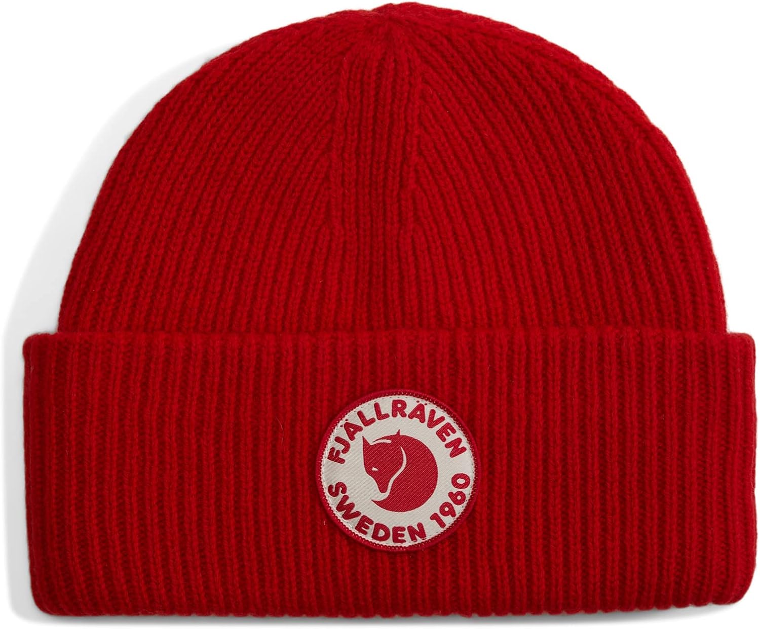 Fjällräven 1960 Logo Hat Beanie - Knit Winter Cap with Folded Cuff, Warm Soft Everyday Outdoor Hat True Red