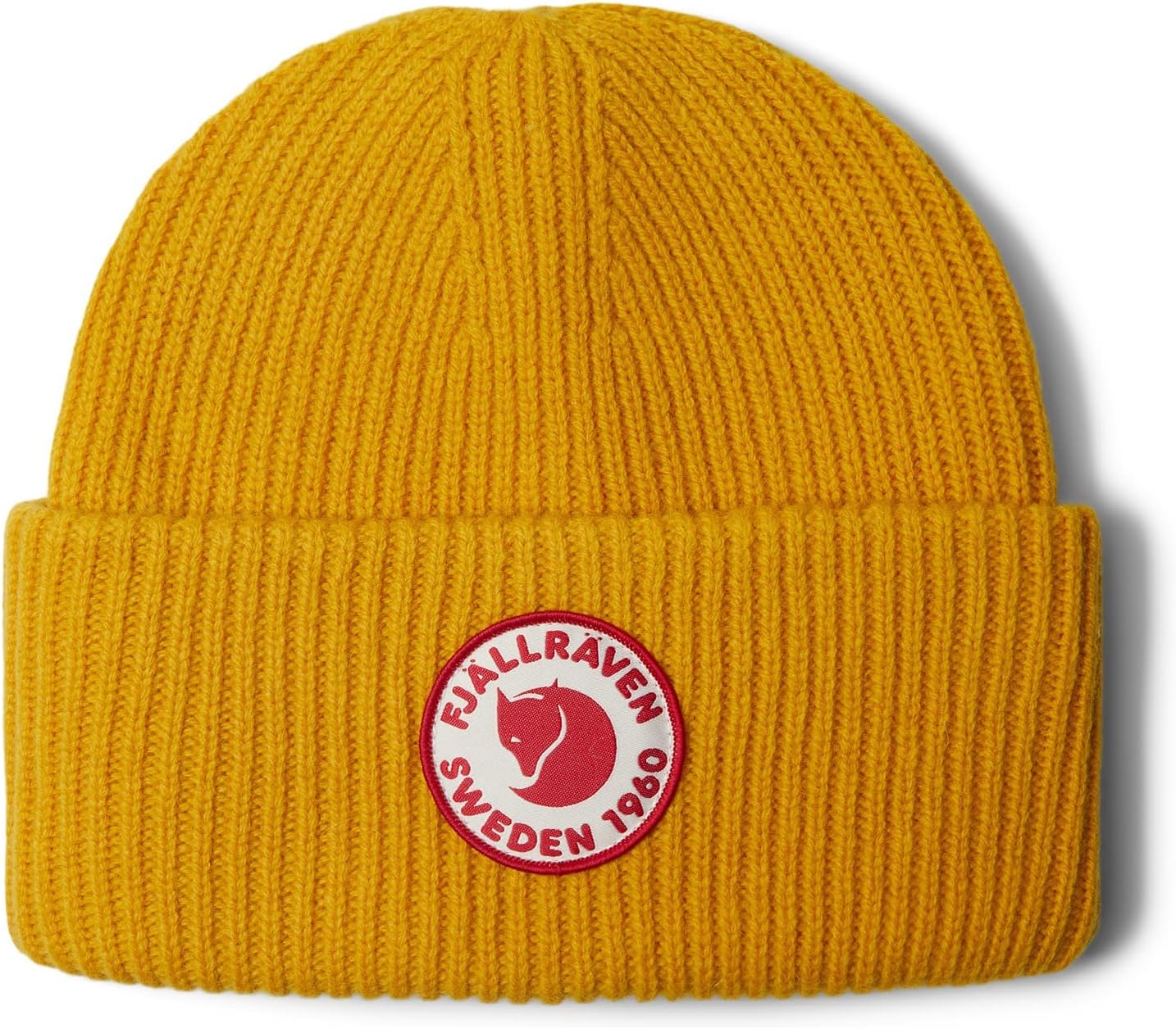 Fjällräven 1960 Logo Hat Beanie - Knit Winter Cap with Folded Cuff, Warm Soft Everyday Outdoor Hat Mustard Yellow