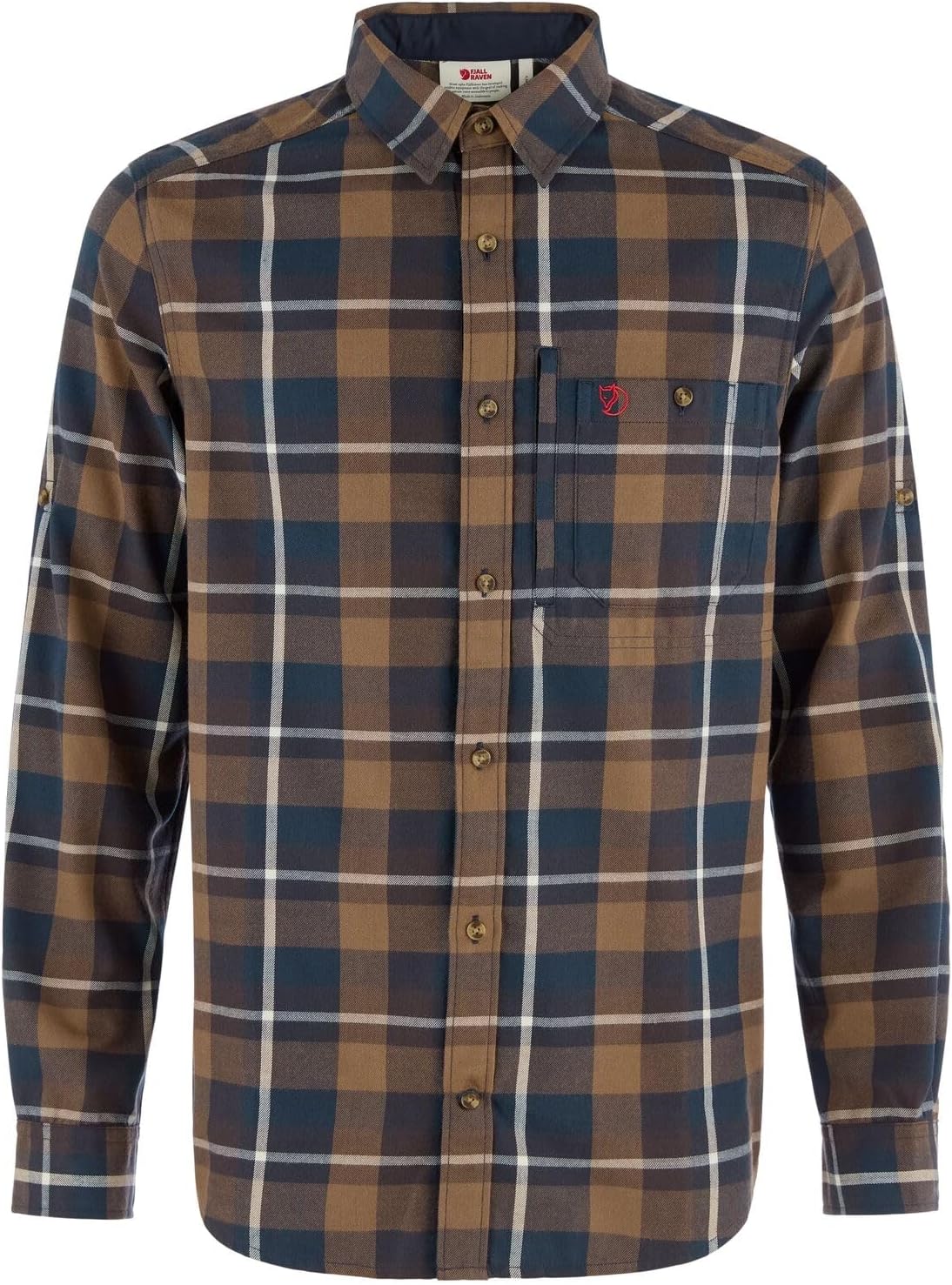Fjallraven Fjallglim Regular Men's Long Sleeve Shirt, Recycled Polyester - Regular Fit Wood Brown/Black Oak