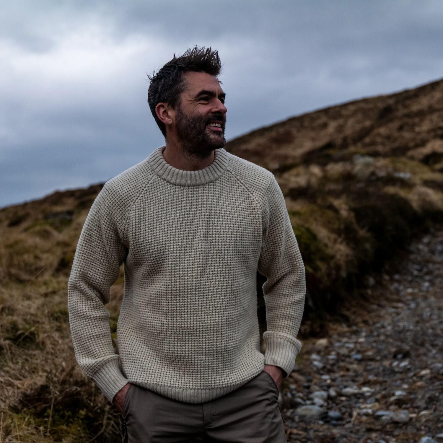 Fjallraven Ovik Waffle Knit Men's Round Neck Sweater - Regular Fit Grey