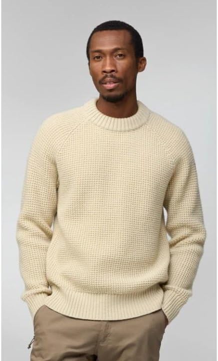 Fjallraven Ovik Waffle Knit Men's Round Neck Sweater - Regular Fit Light Beige