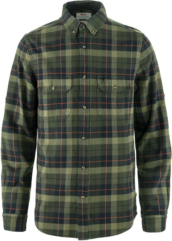 Fjällräven Singi Heavy Flannel Shirt Men's Shirt - Warm Durable Button Up for Outdoor Everyday Wear Black/Deep Forest