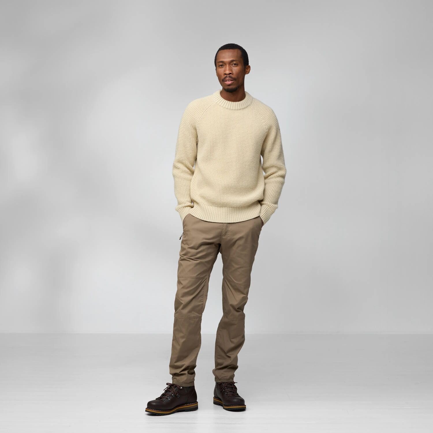 Fjallraven Ovik Waffle Knit Men's Round Neck Sweater - Regular Fit Navy