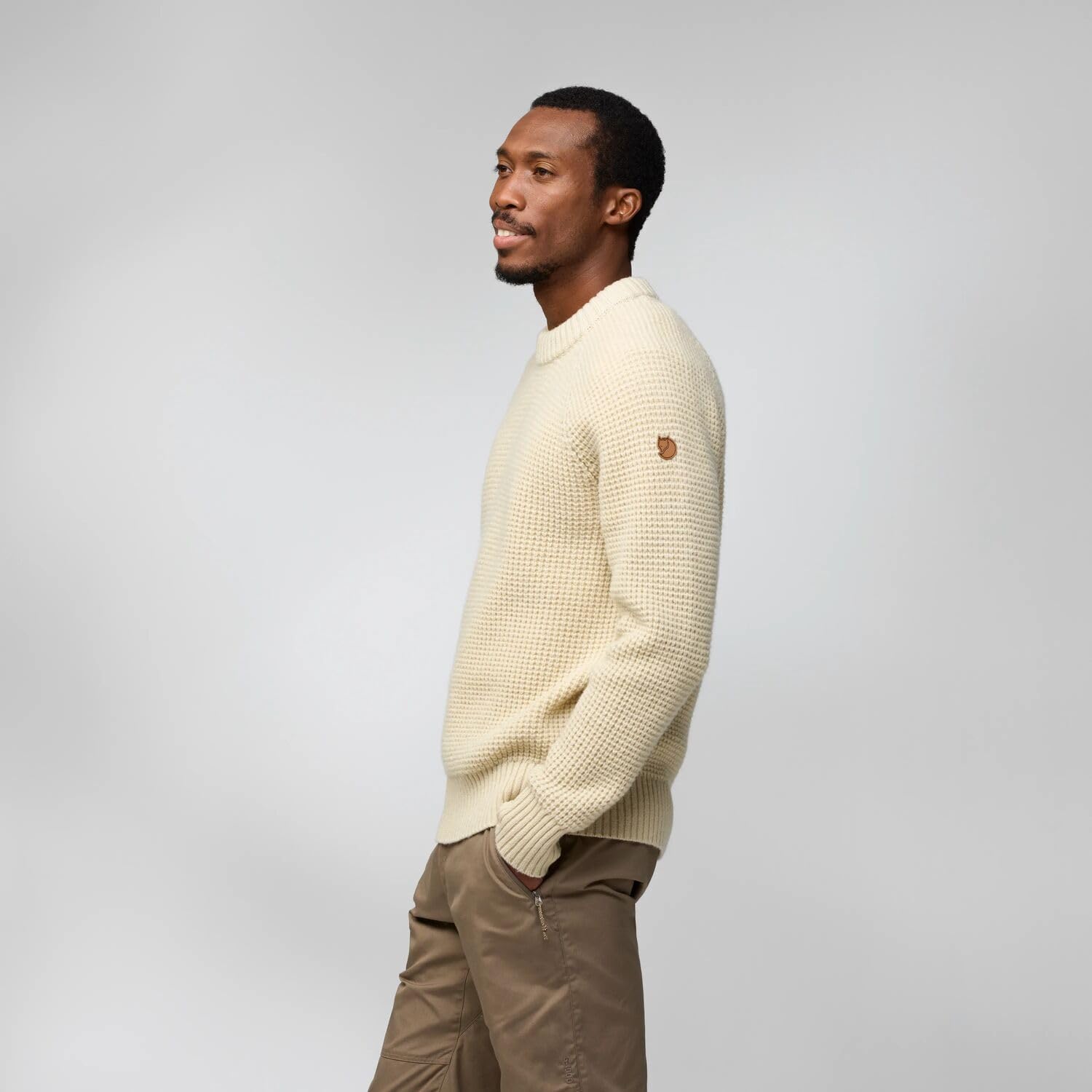 Fjallraven Ovik Waffle Knit Men's Round Neck Sweater - Regular Fit Navy