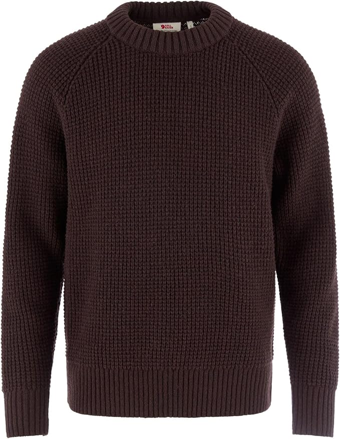 Fjallraven Ovik Waffle Knit Men's Round Neck Sweater - Regular Fit Black Oak