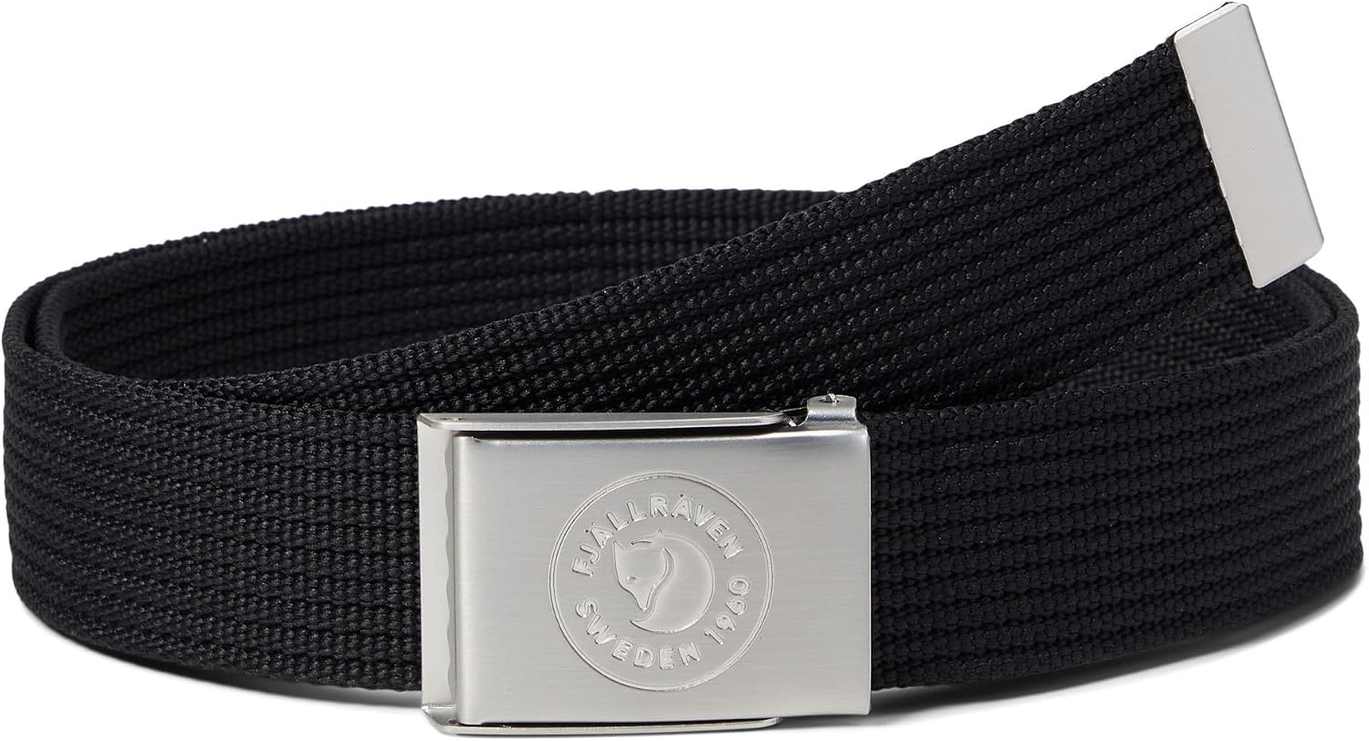 Fjällräven 1960 Logo Belt - Durable Webbing, Adjustable Buckle, Classic Style - Hiking, Travel Black