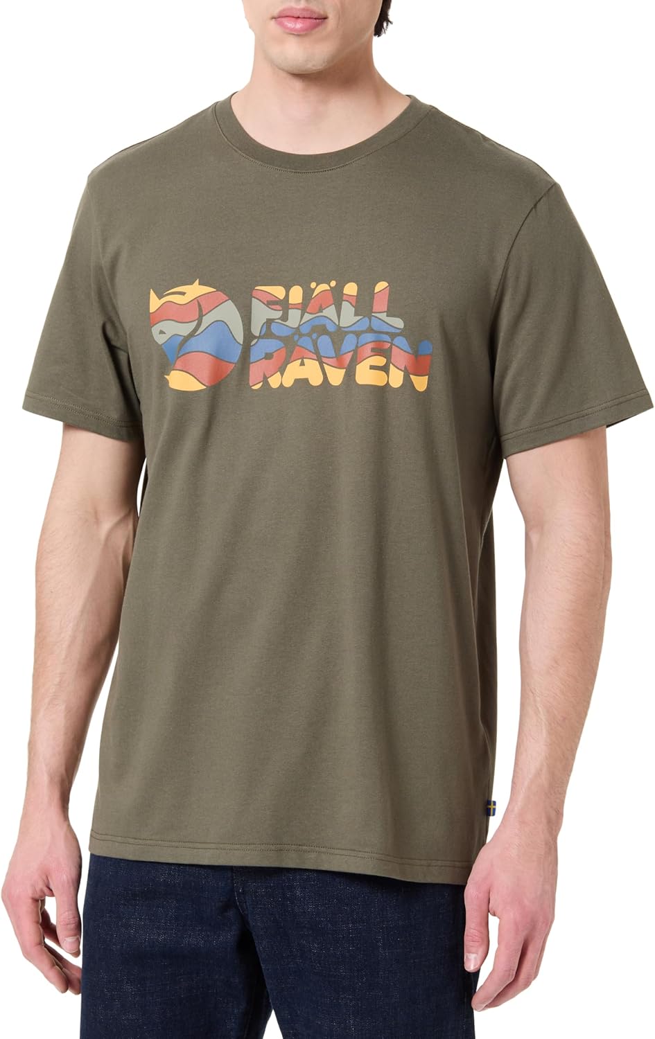 Fjällräven Multicolor Logo Men's T-Shirt - Breathable, Comfortable, Organic Cotton Fabric - Hiking, Travel Laurel Green