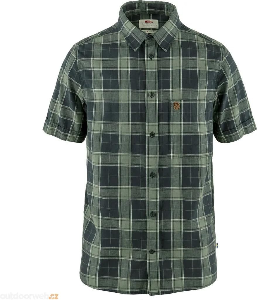 Fjällräven Ovik Men's Short Sleeve Shirt - Lightweight, Breathable, Comfortable Fabric - Hiking, Travel Dark Navy/Patina Green