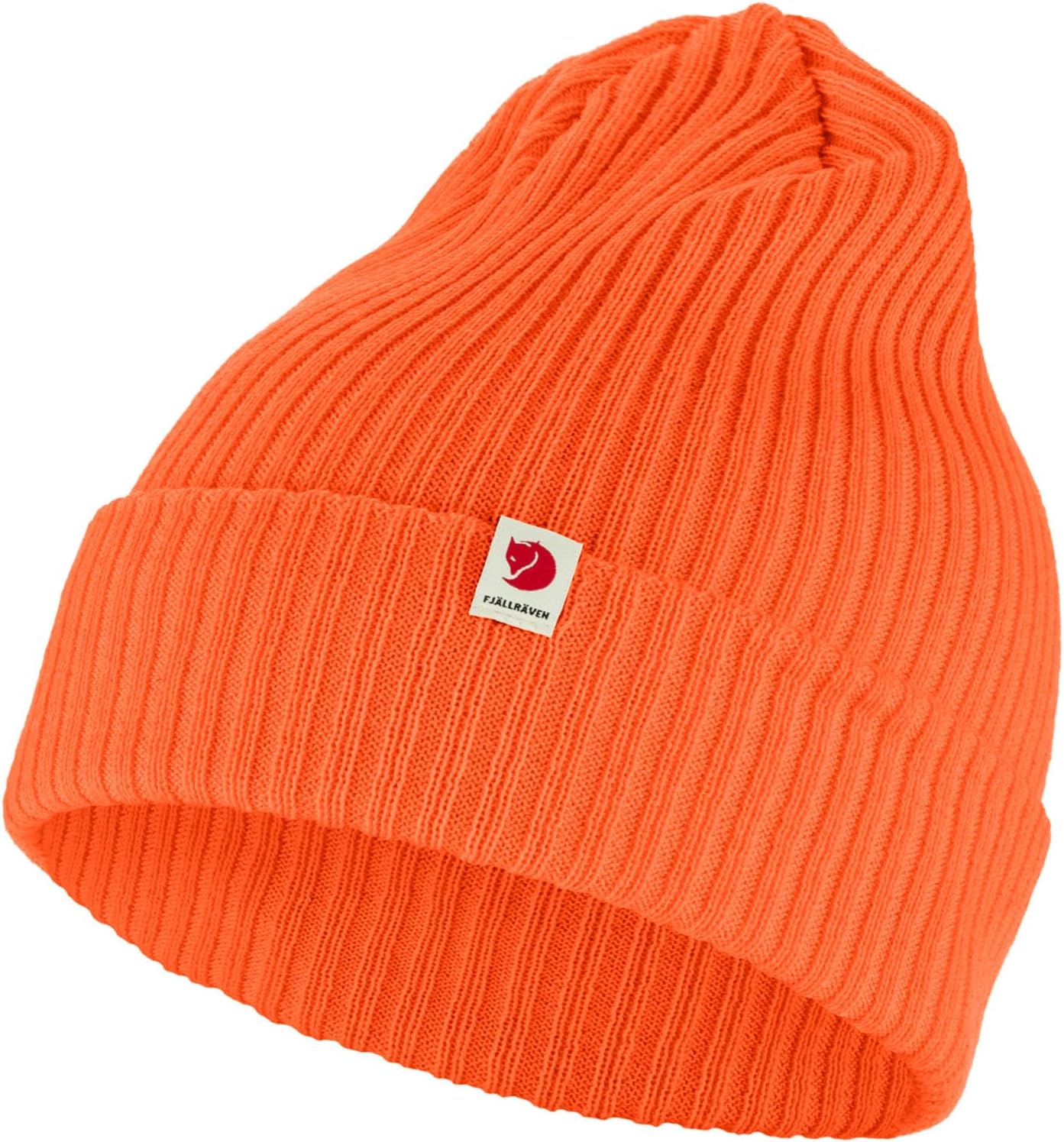 Fjällräven Rib Hat Beanie - Warm Soft Stretch Knit Winter Cap for Outdoor Everyday Wear Safety Orange