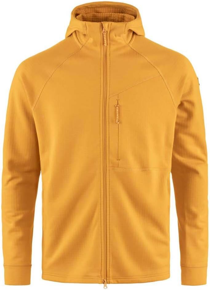 Fjällräven Abisko Grid Fleece Hoodie Men's Jacket - Lightweight Breathable Stretch Grid Midlayer for Hiking Trekking Outdoor Mustard Yellow