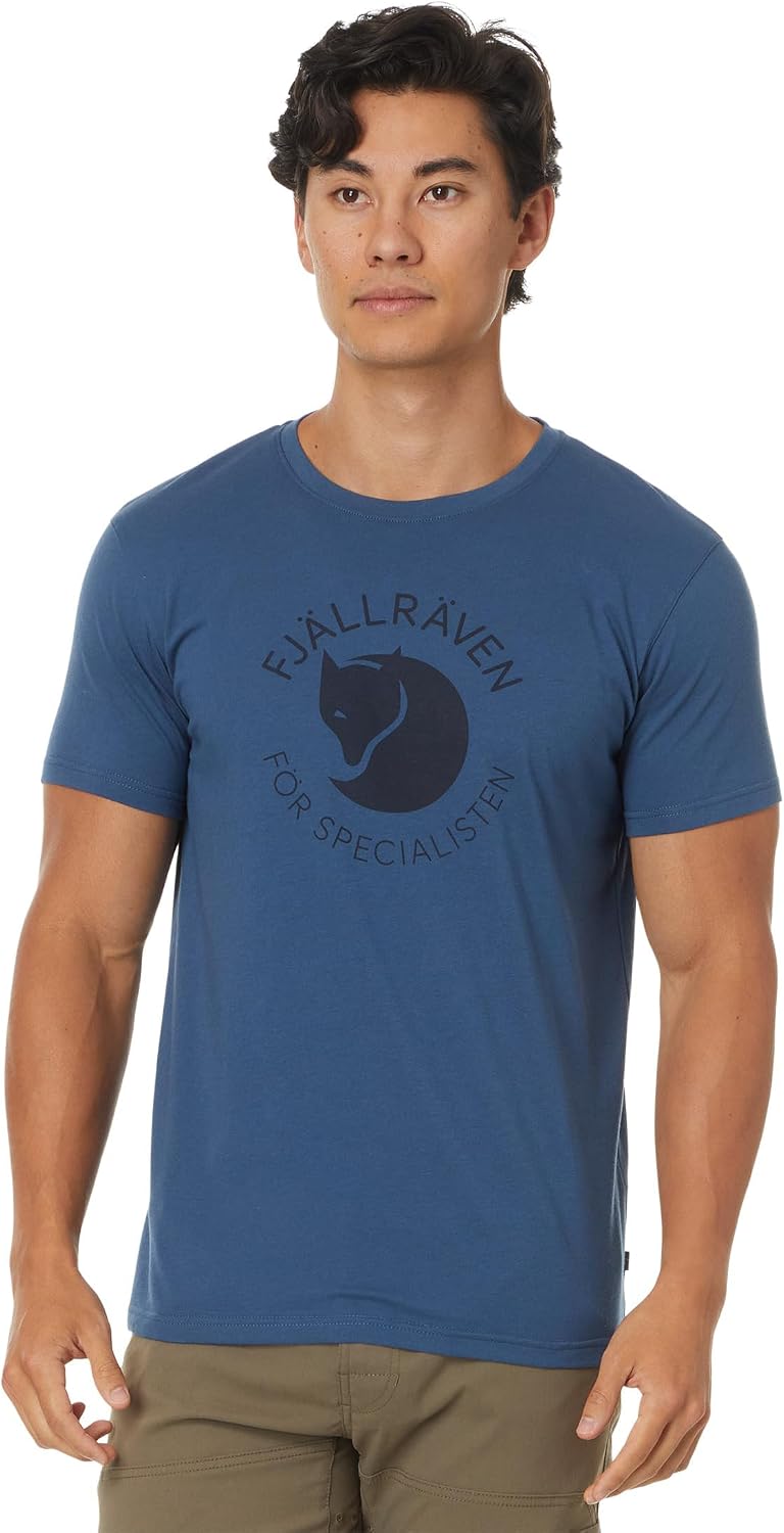 Fjällräven Fox Men's T-Shirt - Breathable, Comfortable, Organic Cotton Fabric, Classic Logo - Hiking, Travel Indigo Blue