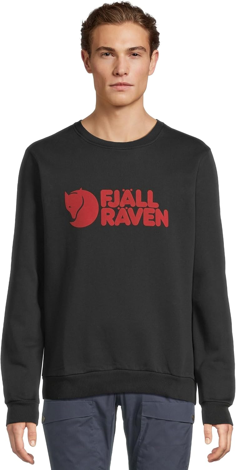 Fjällräven Logo Sweater Men's Sweatshirt - Soft Fleece, Classic Crewneck, Organic Cotton Blend - Hiking, Travel Black