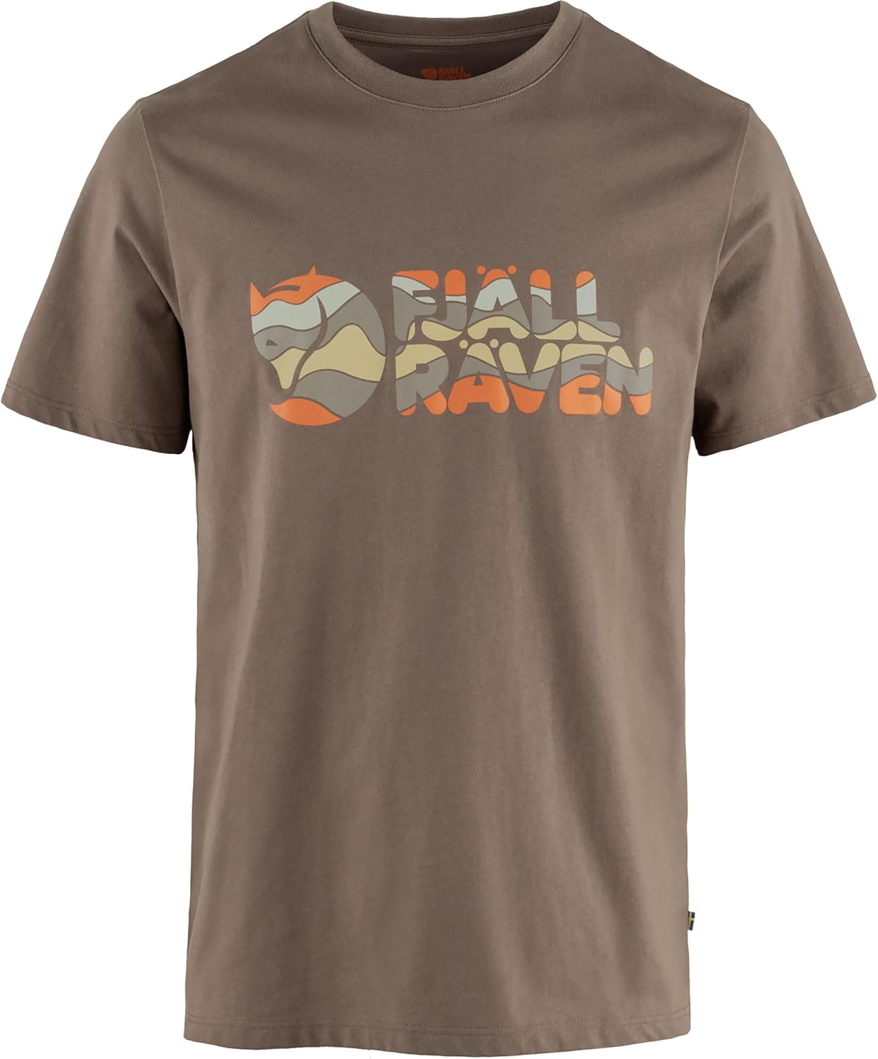 Fjällräven Multicolor Logo Men's T-Shirt - Breathable, Comfortable, Organic Cotton Fabric - Hiking, Travel Suede Brown
