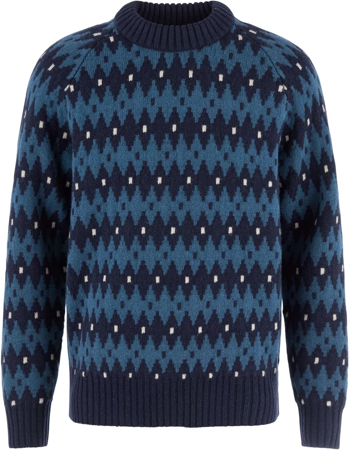 Fjallraven Ovik Jacquard Knit Men's Round Neck Sweater - Relaxed Fit Dark Navy/Indigo Blue