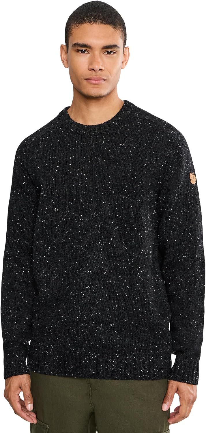 Fjallraven Ovik Neps Knit Men's Round Neck Sweater - Regular Fit Black
