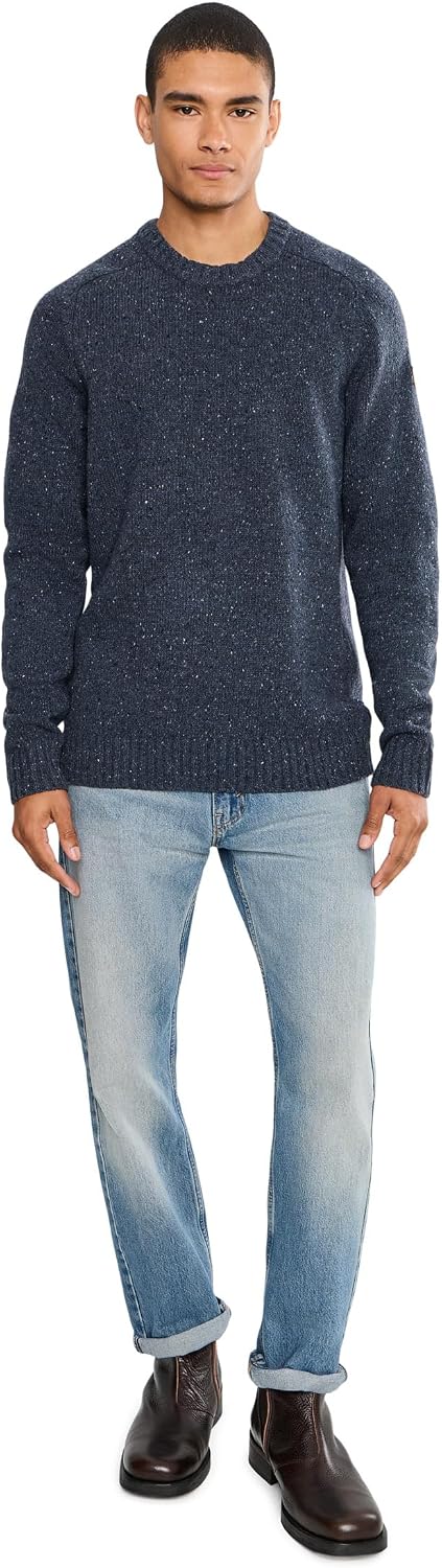 Fjallraven Ovik Neps Knit Men's Round Neck Sweater - Regular Fit Dark Navy