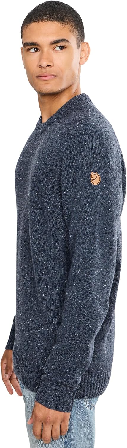 Fjallraven Ovik Neps Knit Men's Round Neck Sweater - Regular Fit Dark Navy