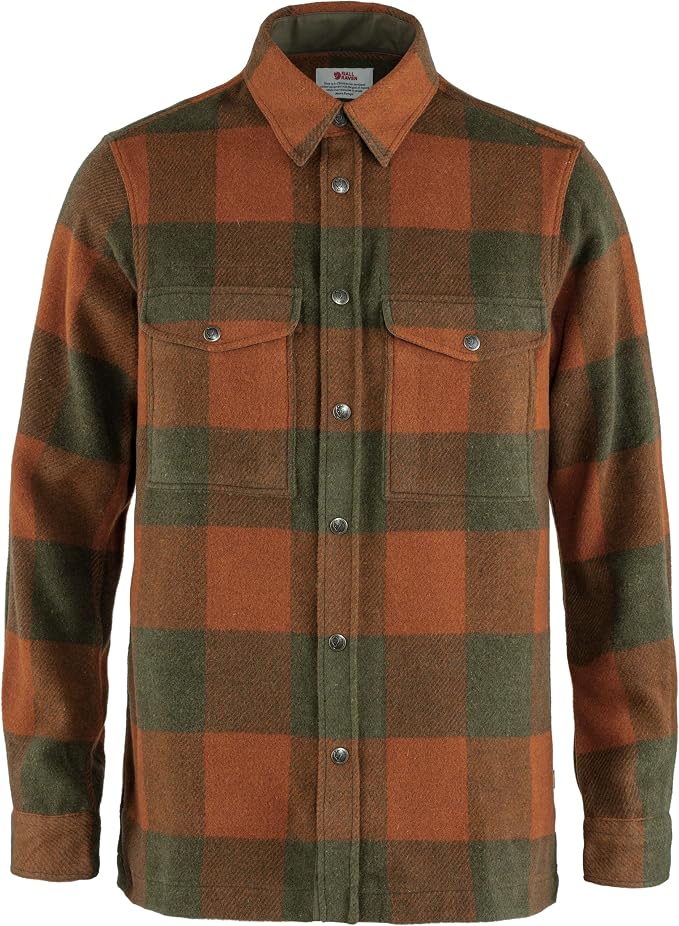Fjallraven Canada Men's Long Sleeve Shirt, Wool Blend - Regular Fit Autumn Leaf/Laurel Green