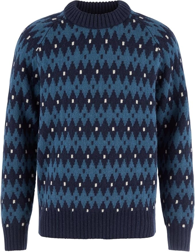 Fjallraven Ovik Jacquard Knit Men's Round Neck Sweater - Relaxed Fit Dark Navy/Indigo Blue
