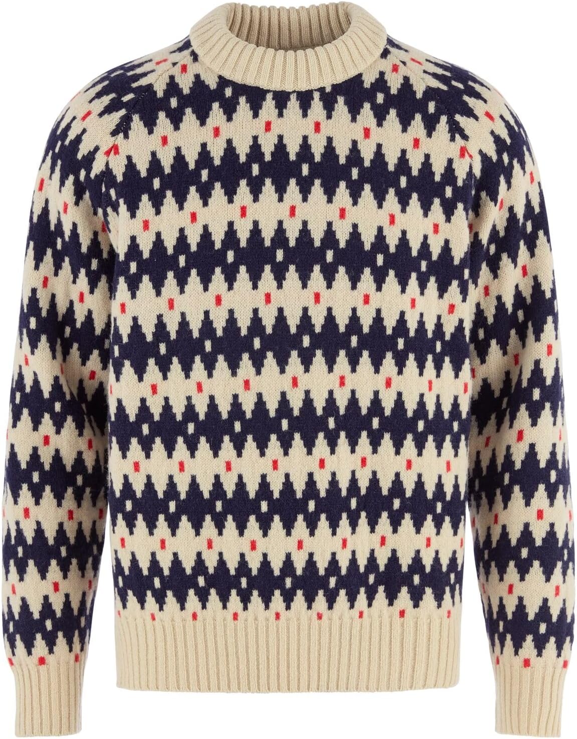 Fjallraven Ovik Jacquard Knit Men's Round Neck Sweater - Relaxed Fit Light Beige/Dark Navy