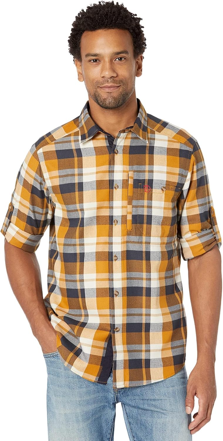 Fjallraven Fjallglim Relaxed Shirt Men's Long Sleeve Flannel Buckwheat Brown/Dark Navy