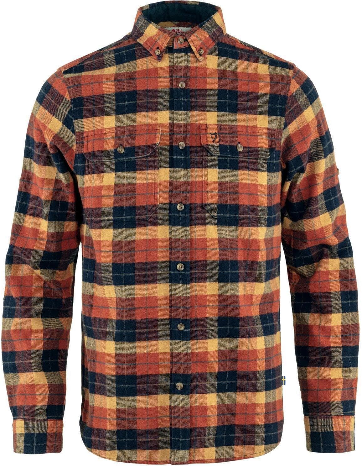 Fjällräven Singi Heavy Flannel Shirt Men's Shirt - Warm Durable Button Up for Outdoor Everyday Wear Autumn Leaf/Dark Navy