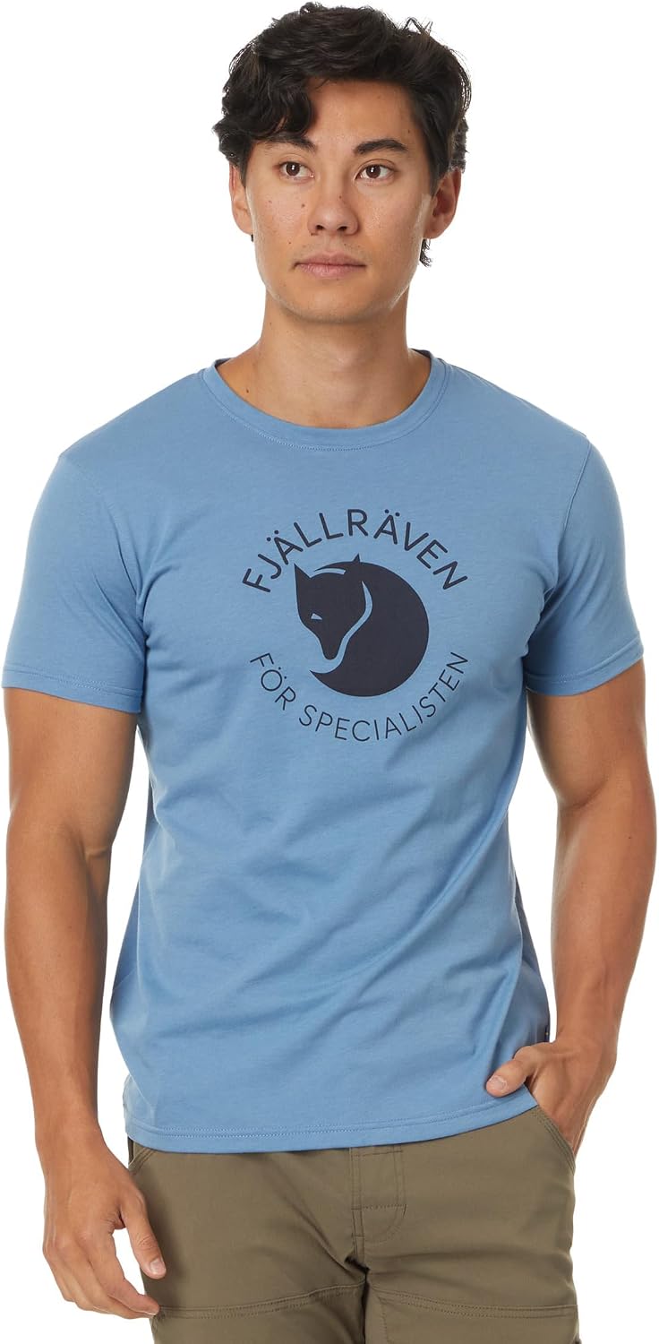 Fjällräven Fox Men's T-Shirt - Breathable, Comfortable, Organic Cotton Fabric, Classic Logo - Hiking, Travel Dawn Blue