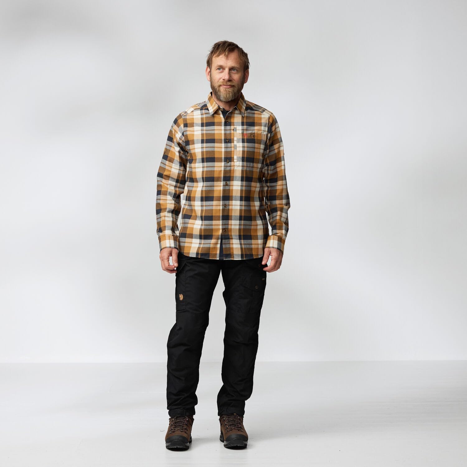 Fjallraven Fjallglim Relaxed Shirt Men's Long Sleeve Flannel Wood Brown/Chalk White