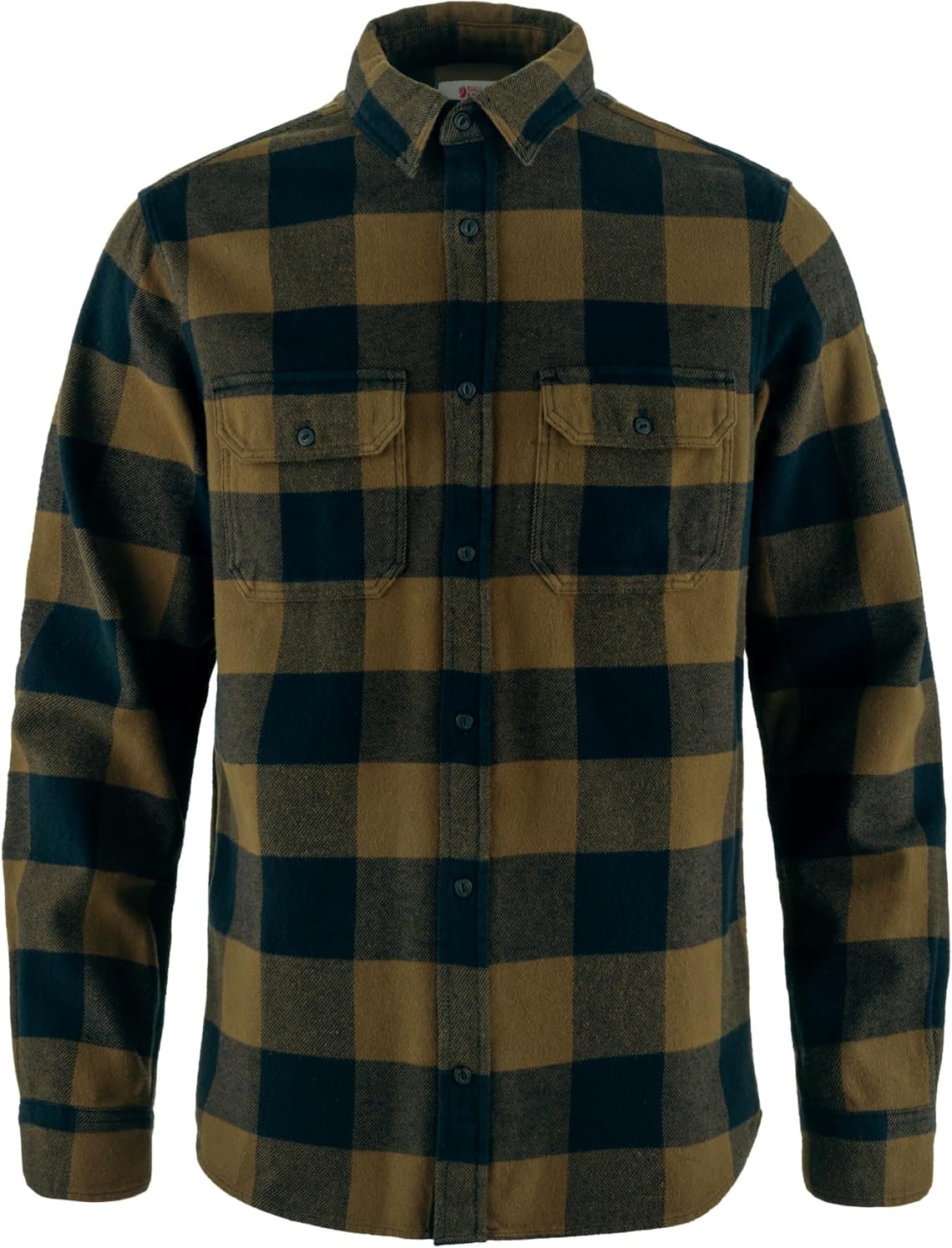 Fjallraven Ovik Heavy Flannel Men's Long Sleeve Shirt, Organic Cotton - Relaxed Fit Wood Brown/Dark Navy