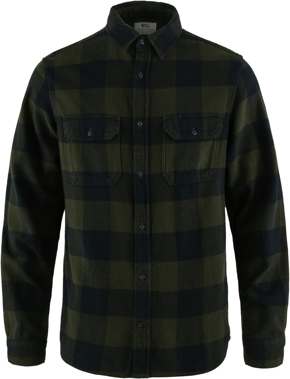 Fjallraven Ovik Heavy Flannel Men's Long Sleeve Shirt, Organic Cotton - Relaxed Fit Deep Forest/Dark Navy