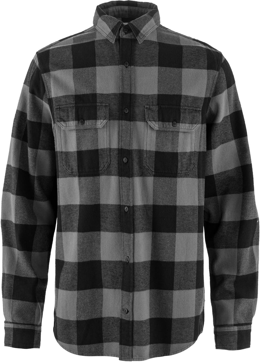 Fjallraven Ovik Heavy Flannel Men's Long Sleeve Shirt, Organic Cotton - Relaxed Fit Black/Grey