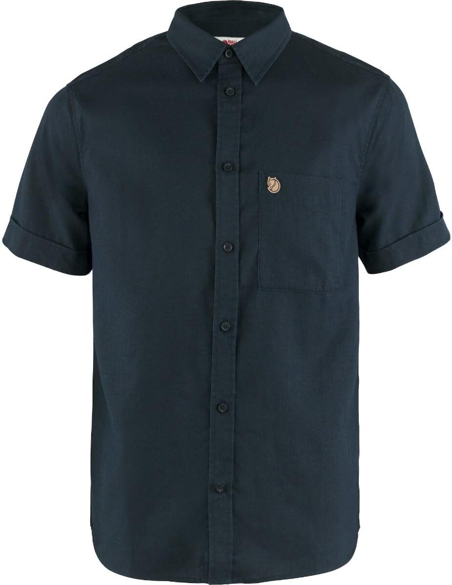 Fjällräven Ovik Men's Short Sleeve Shirt - Lightweight, Breathable, Comfortable Fabric - Hiking, Travel Dark Navy/Chalk White
